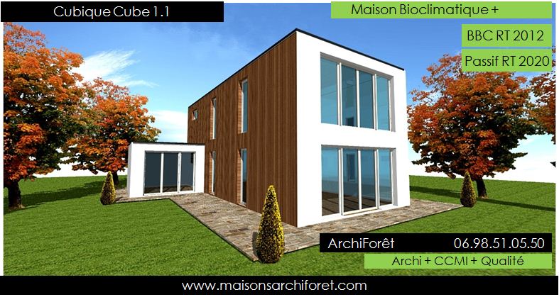 Maison cubique cube ou carree en ossature bois par votre architecte constructeur plans permis de construire et construction cubique